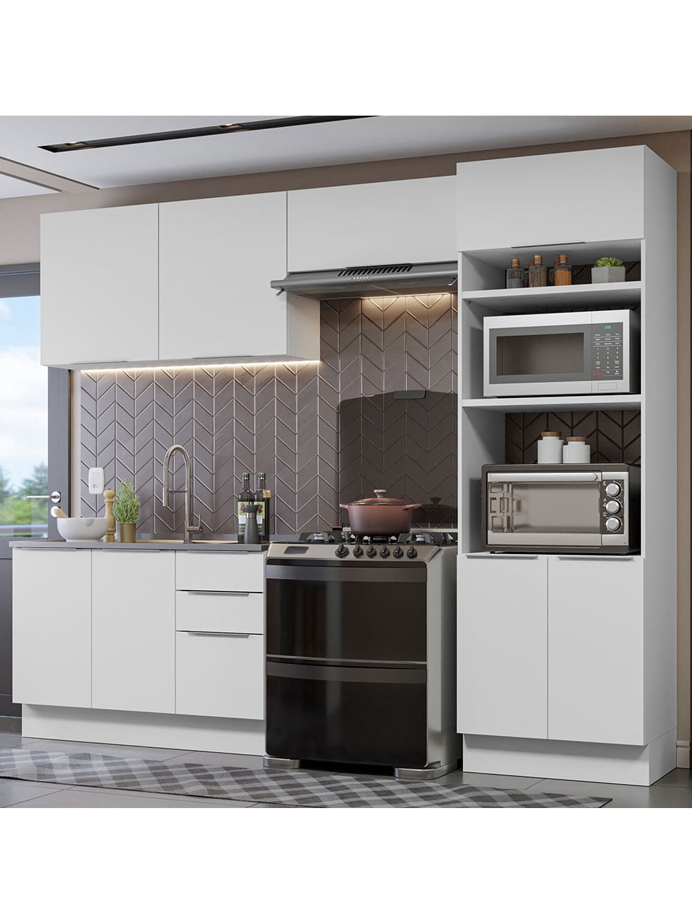 Armário de Cozinha Completa 270cm Branco Stella Madesa 05 - Branco