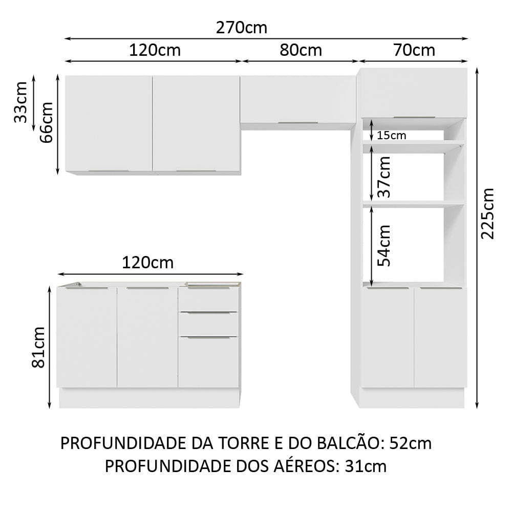Armário de Cozinha Completa 270cm Branco Stella Madesa 05