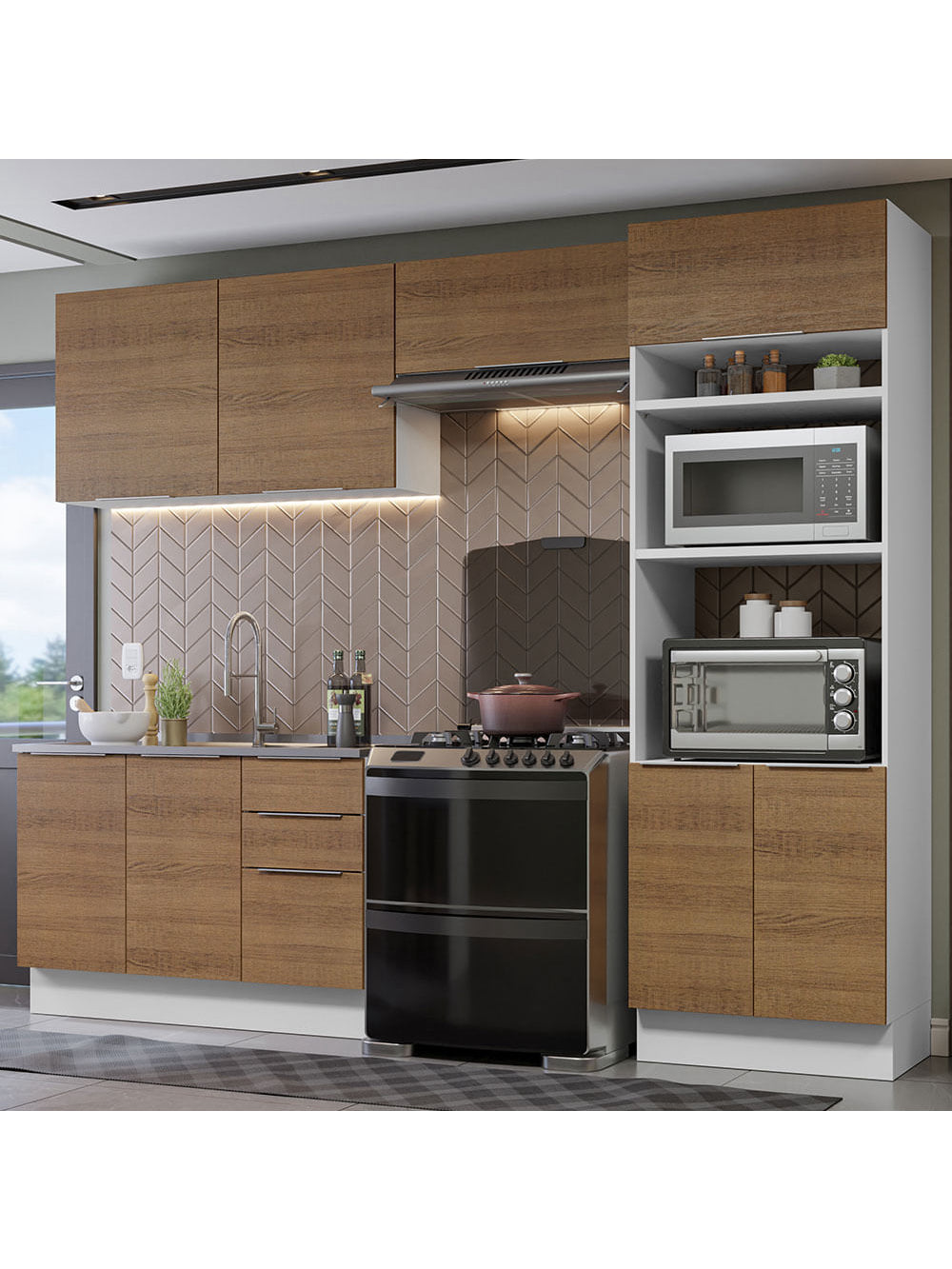 Armário de Cozinha Completa 270cm Branco/Rustic Stella Madesa 05 - Branco/Rustic