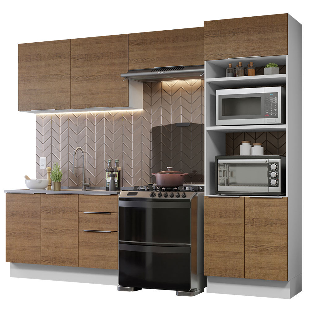 Armário de Cozinha Completa 270cm Branco/Rustic Stella Madesa 05 - Branco/Rustic