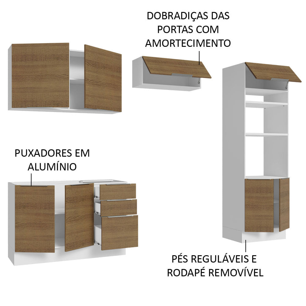 Armário de Cozinha Completa 270cm Branco/Rustic Stella Madesa 05