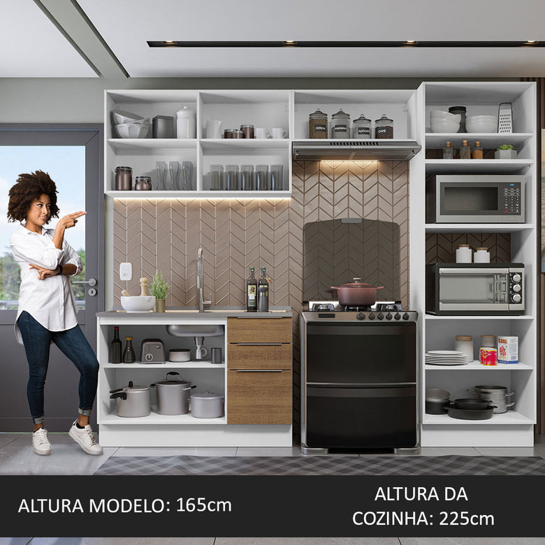 Armário de Cozinha Completa 270cm Branco/Rustic Stella Madesa 05