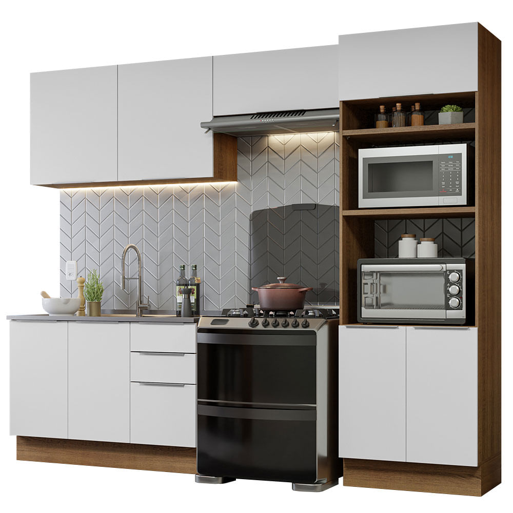 Armário de Cozinha Completa 270cm Rustic/Branco Stella Madesa 05 - Rustic/Branco