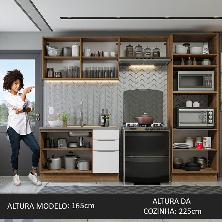 Armário de Cozinha Completa 270cm Rustic/Branco Stella Madesa 05