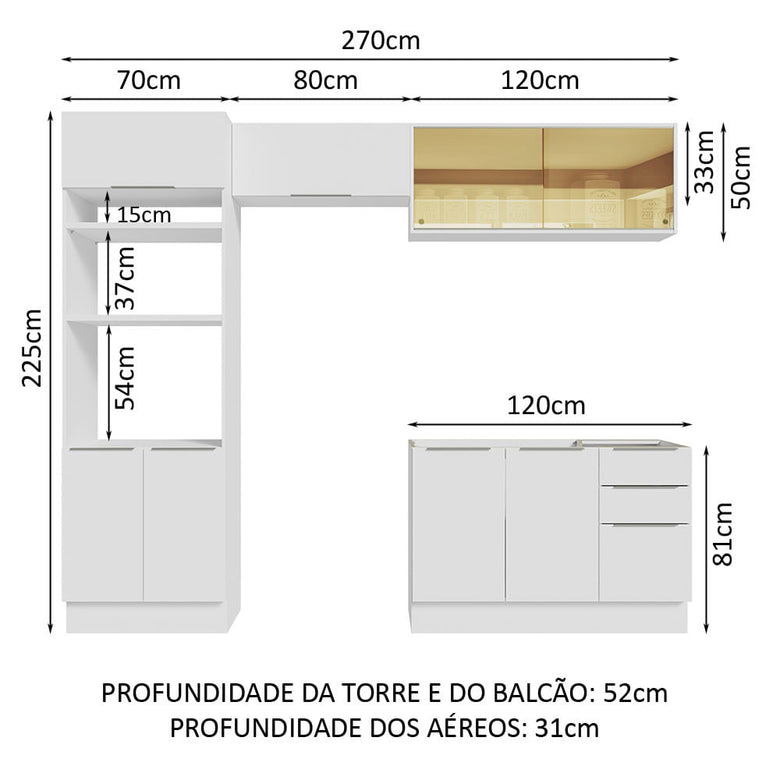 Armário de Cozinha Completa 270cm Branco Stella Madesa 06