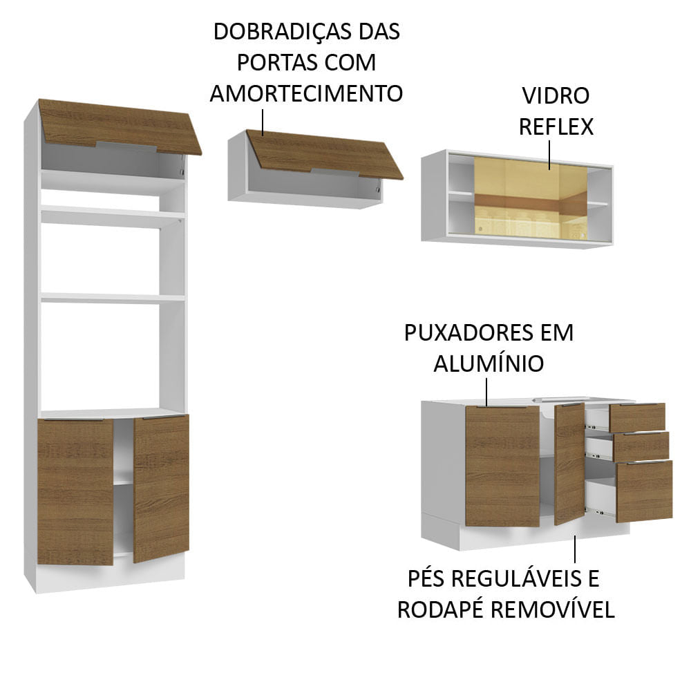 Armário de Cozinha Completa 270cm Branco/Rustic Stella Madesa 06