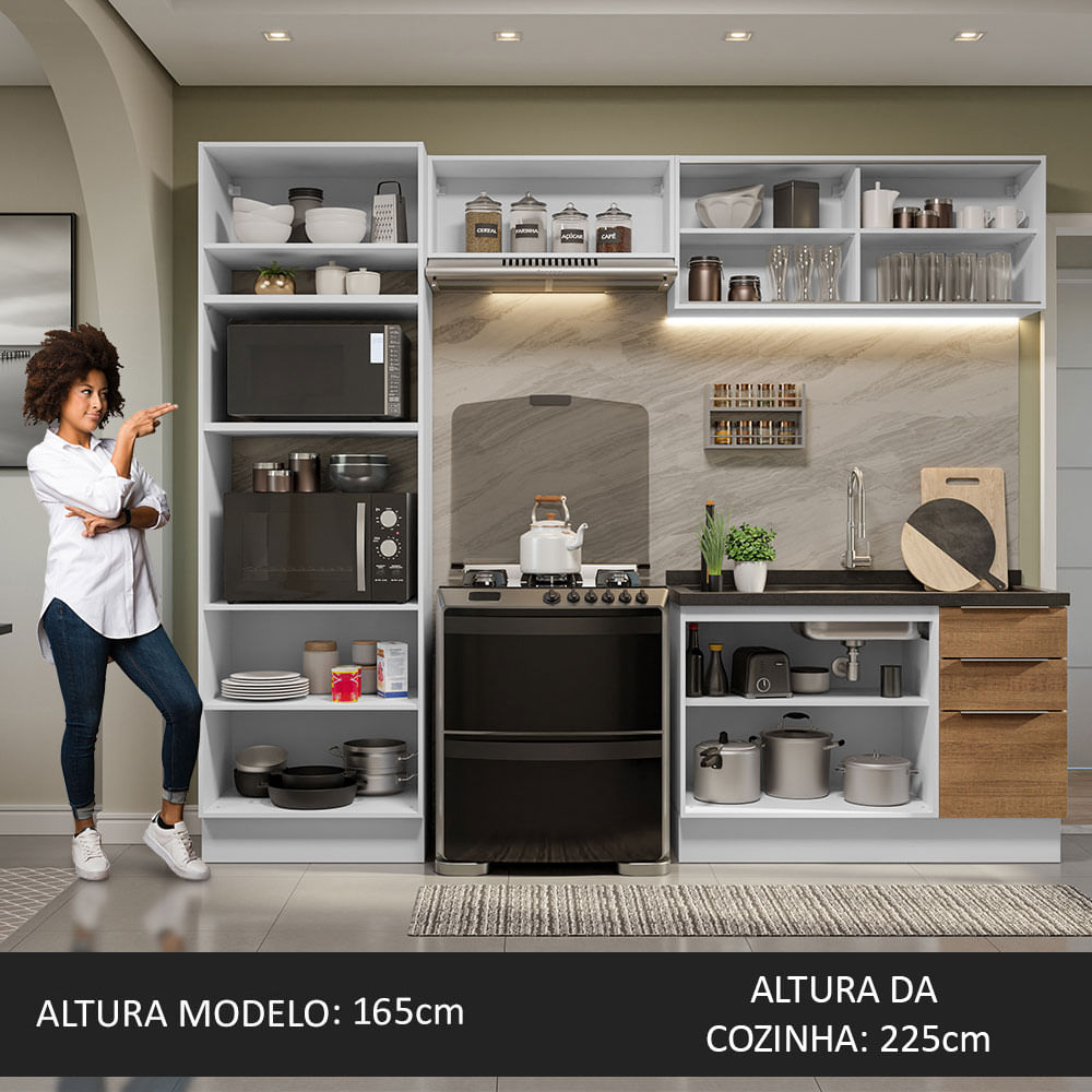 Armário de Cozinha Completa 270cm Branco/Rustic Stella Madesa 06