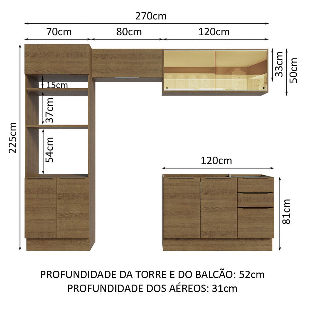 Armário de Cozinha Completa 270cm Rustic Stella Madesa 06