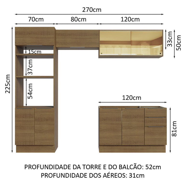 Armário de Cozinha Completa 270cm Rustic Stella Madesa 06