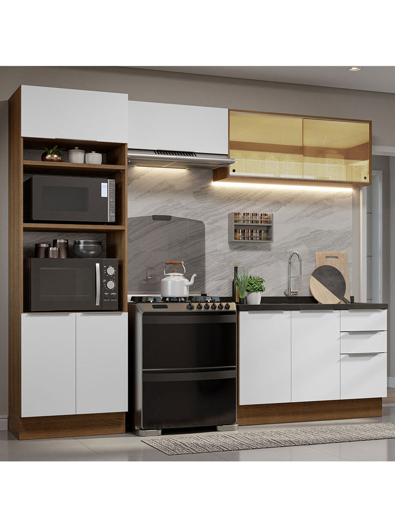 Armário de Cozinha Completa 270cm Rustic/Branco Stella Madesa 06