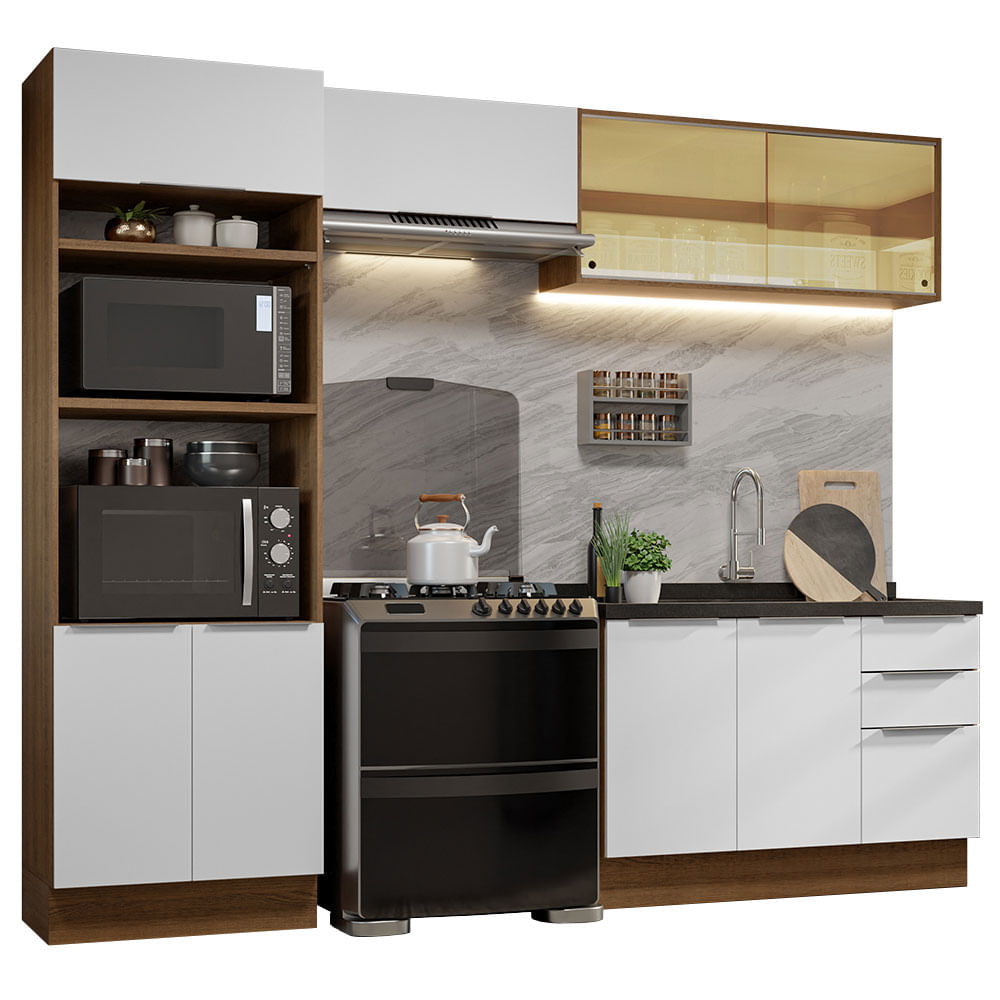 Armário de Cozinha Completa 270cm Rustic/Branco Stella Madesa 06 - Rustic/Branco