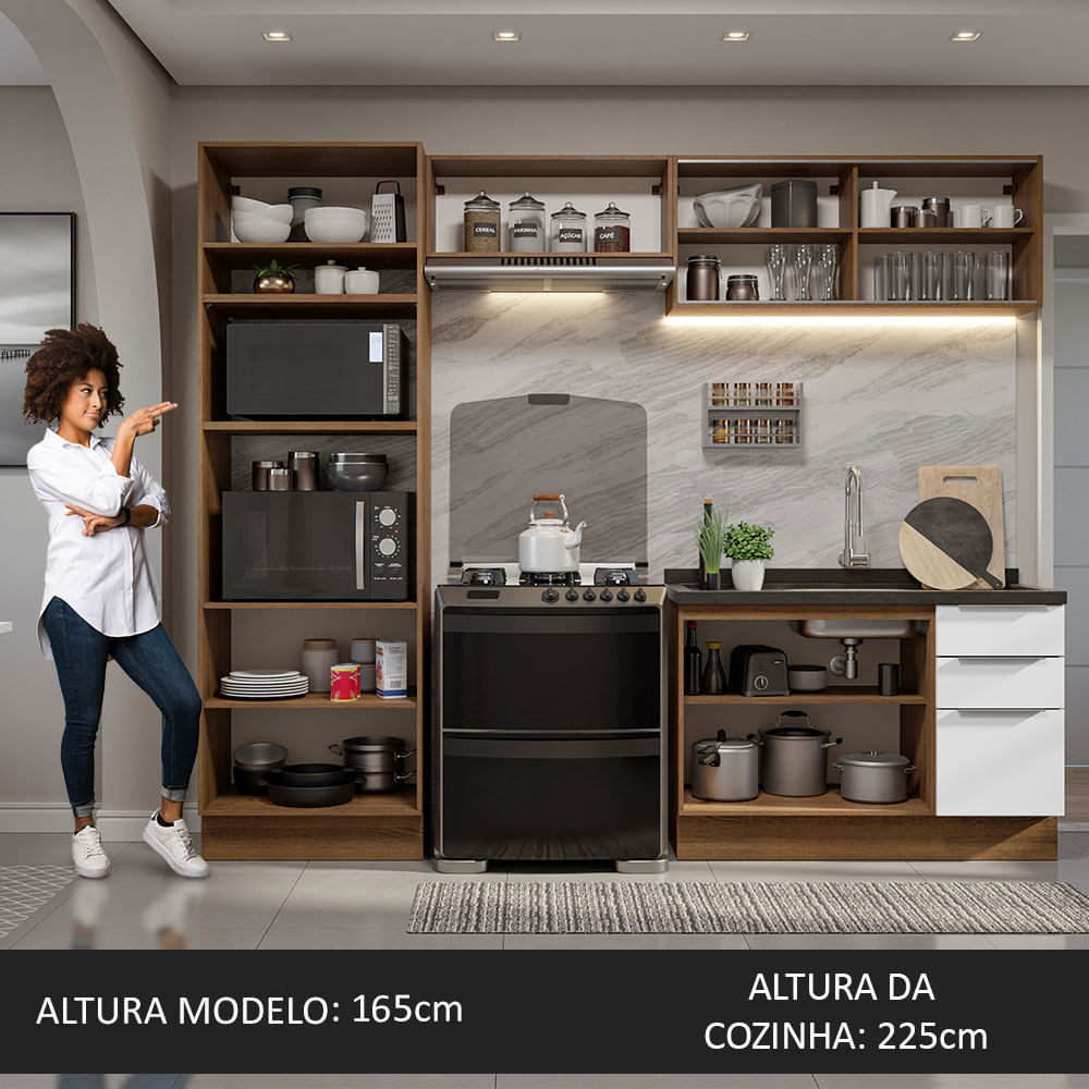 Armário de Cozinha Completa 270cm Rustic/Branco Stella Madesa 06