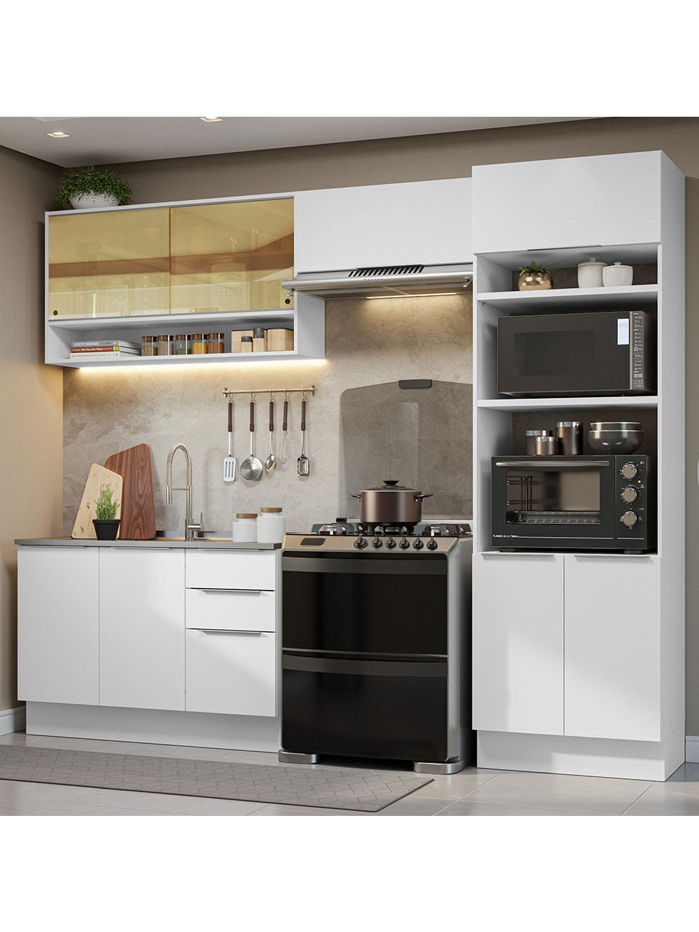 Armário de Cozinha Completa 270cm Branco Stella Madesa 07 - Branco