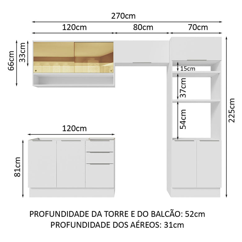 Armário de Cozinha Completa 270cm Branco Stella Madesa 07