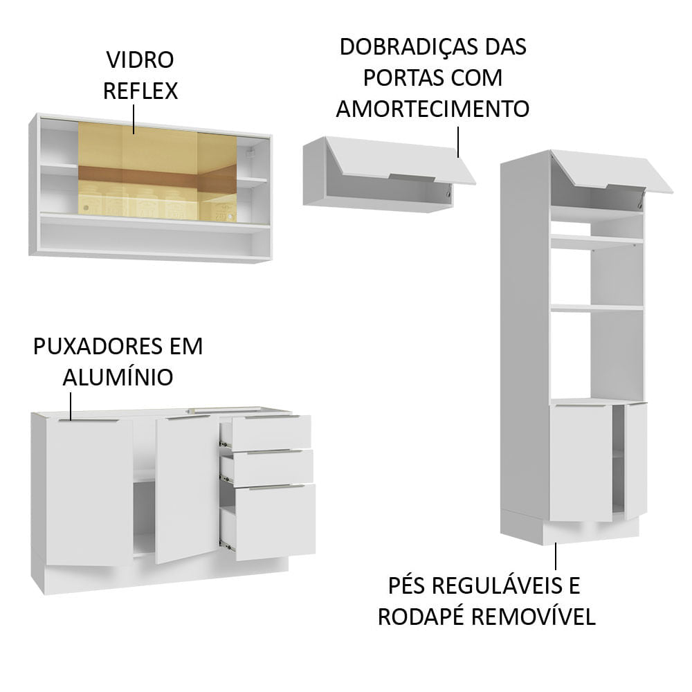Armário de Cozinha Completa 270cm Branco Stella Madesa 07