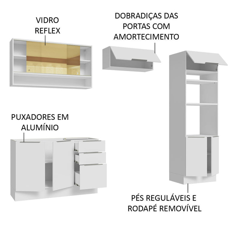 Armário de Cozinha Completa 270cm Branco Stella Madesa 07