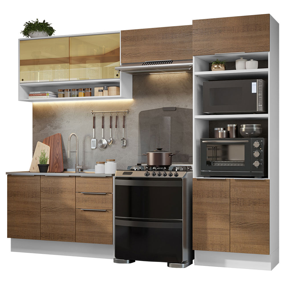 Armário de Cozinha Completa 270cm Branco/Rustic Stella Madesa 07 - Branco/Rustic