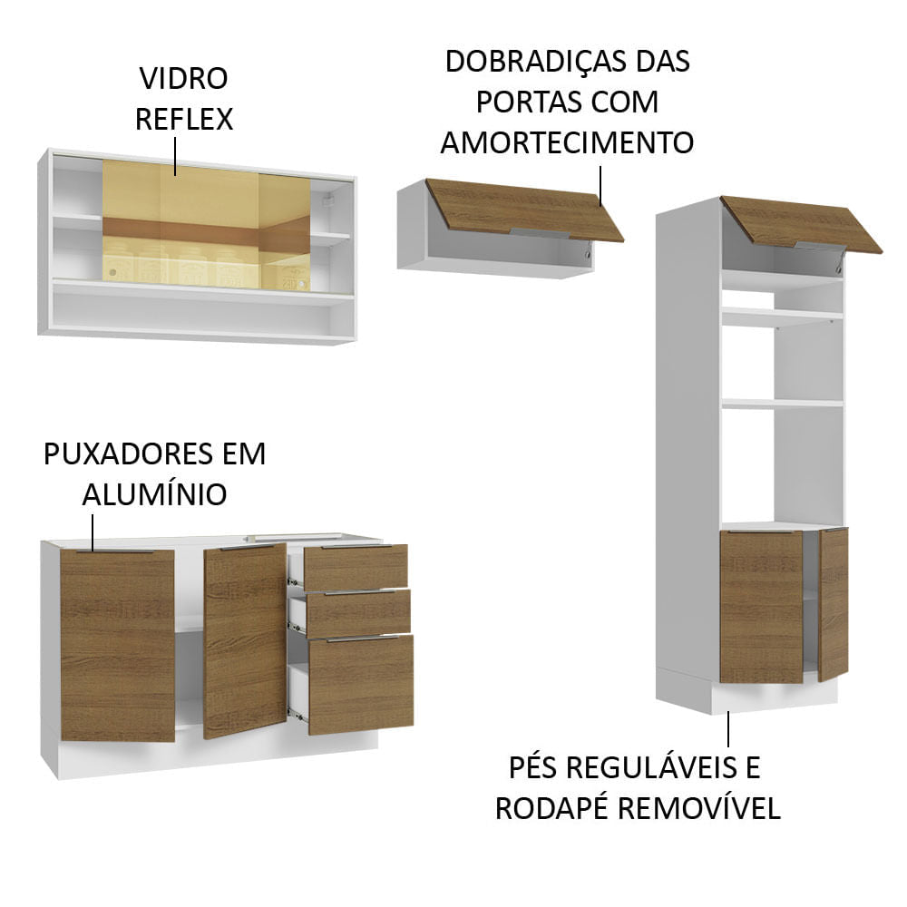 Armário de Cozinha Completa 270cm Branco/Rustic Stella Madesa 07
