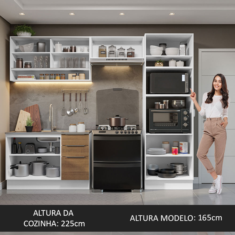 Armário de Cozinha Completa 270cm Branco/Rustic Stella Madesa 07