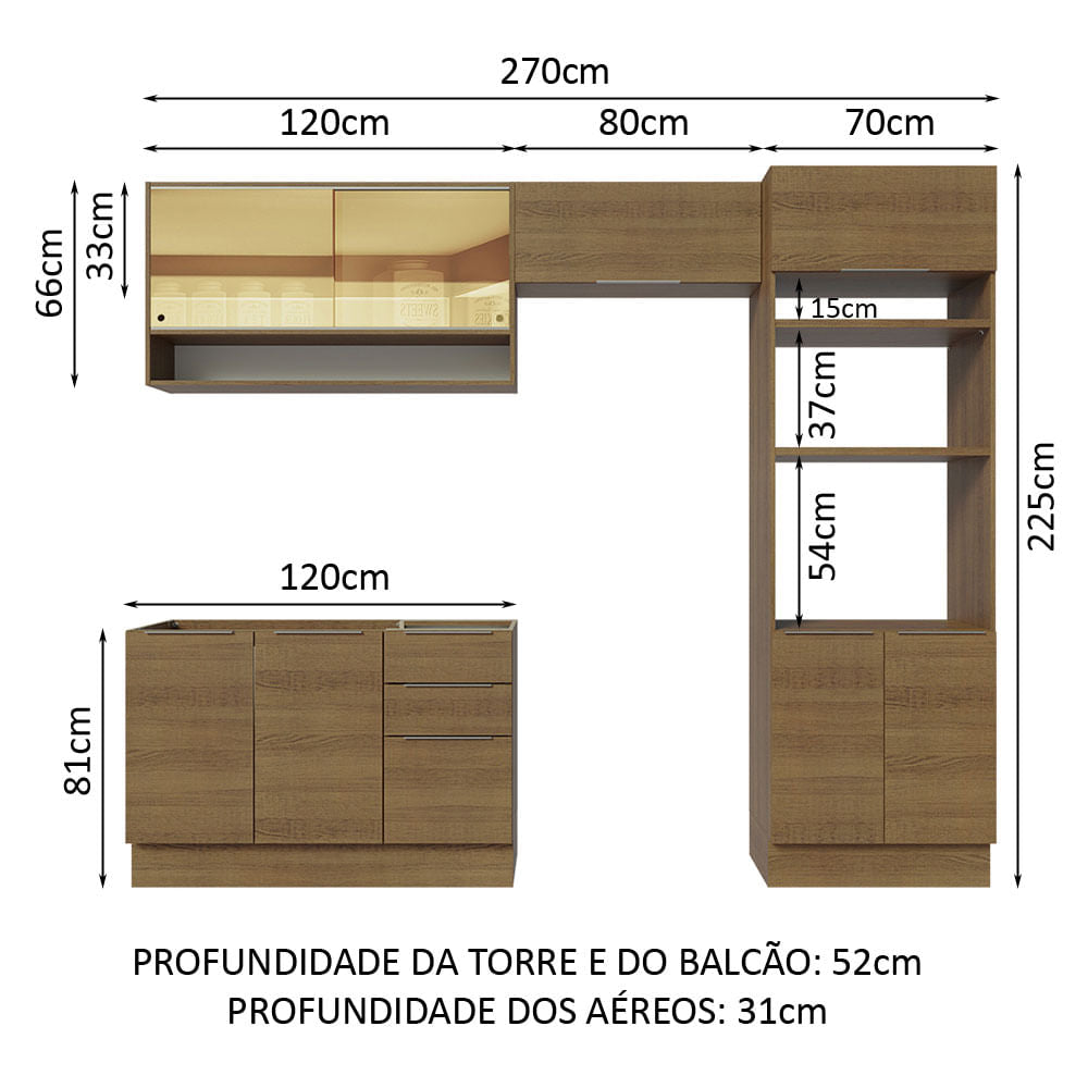 Armário de Cozinha Completa 270cm Rustic Stella Madesa 07