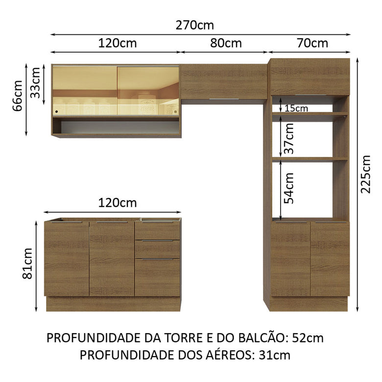 Armário de Cozinha Completa 270cm Rustic Stella Madesa 07