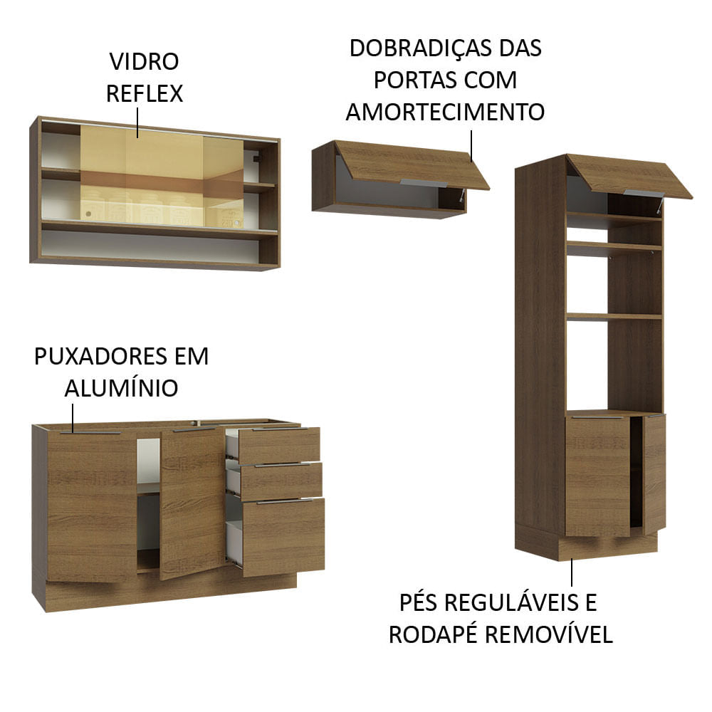 Armário de Cozinha Completa 270cm Rustic Stella Madesa 07