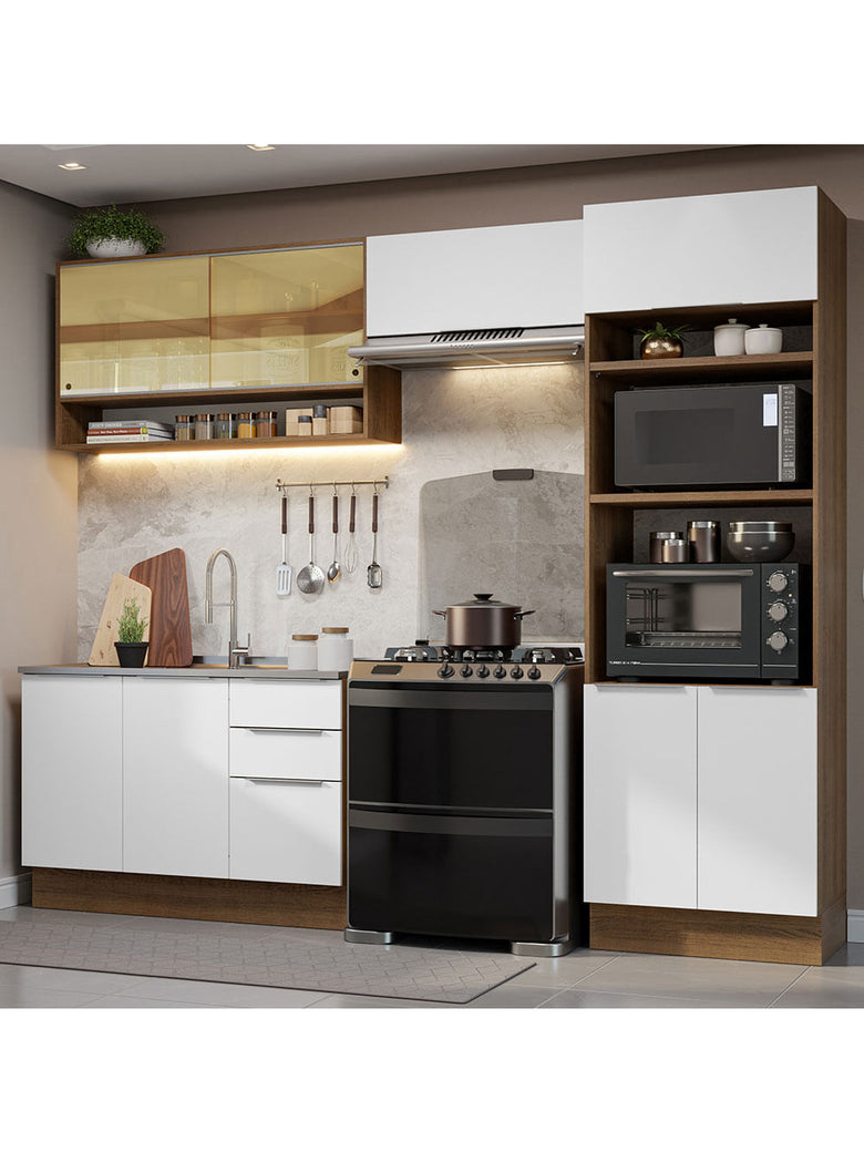 Armário de Cozinha Completa 270cm Rustic/Branco Stella Madesa 07