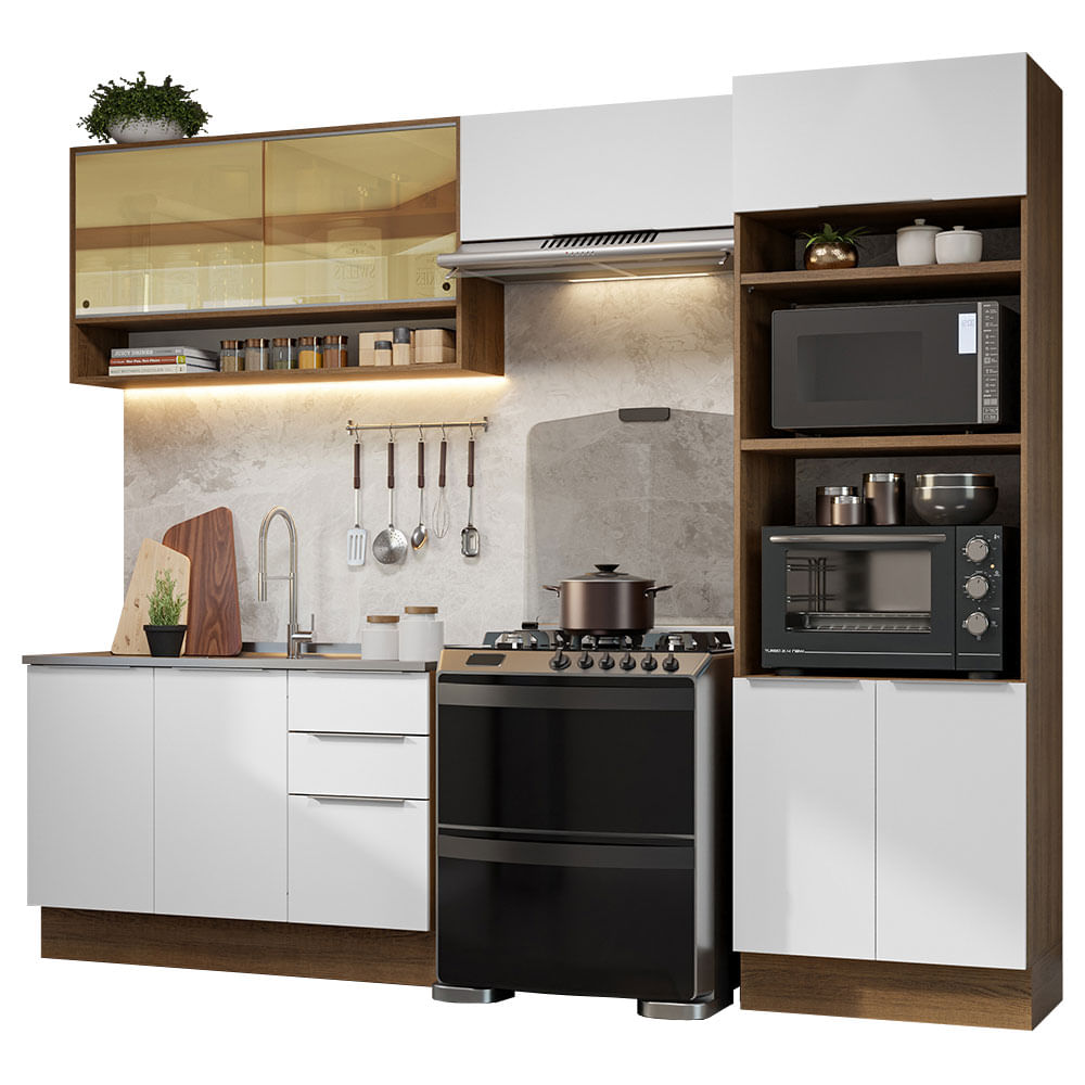 Armário de Cozinha Completa 270cm Rustic/Branco Stella Madesa 07 - Rustic/Branco