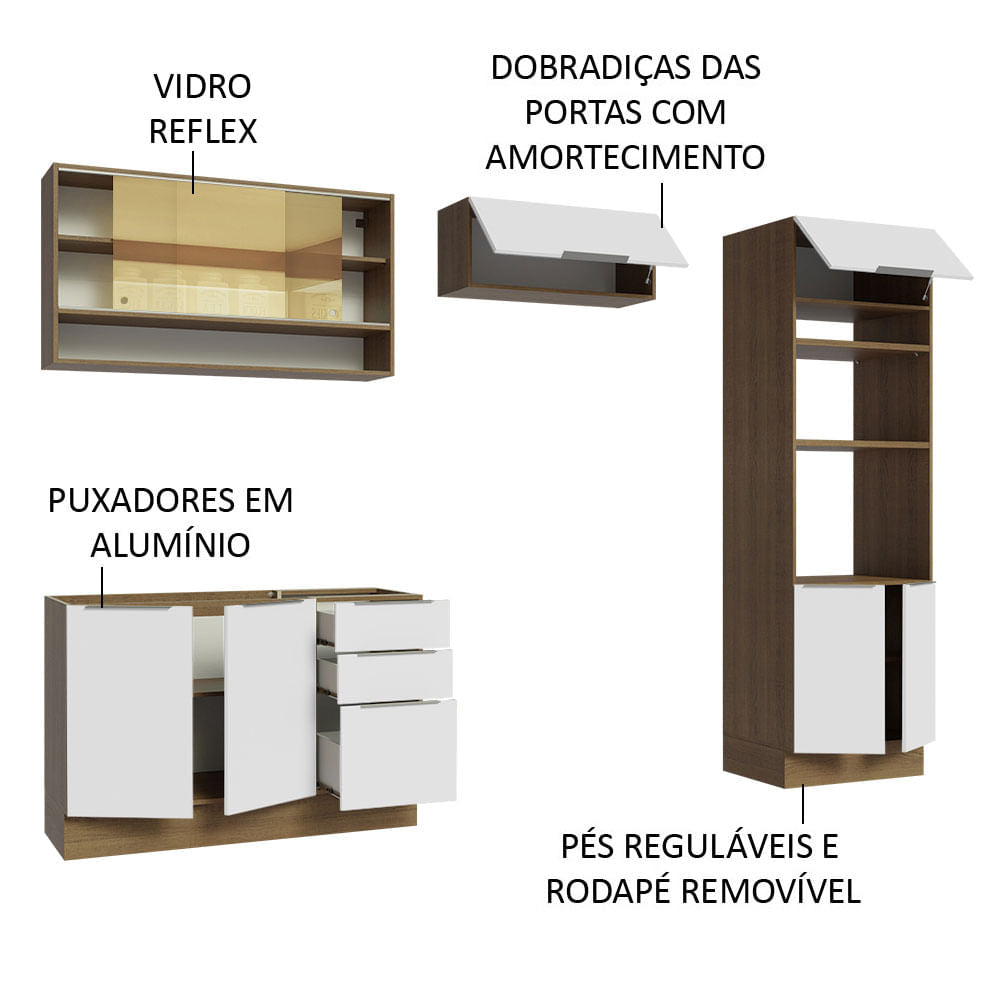 Armário de Cozinha Completa 270cm Rustic/Branco Stella Madesa 07
