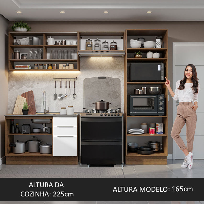 Armário de Cozinha Completa 270cm Rustic/Branco Stella Madesa 07