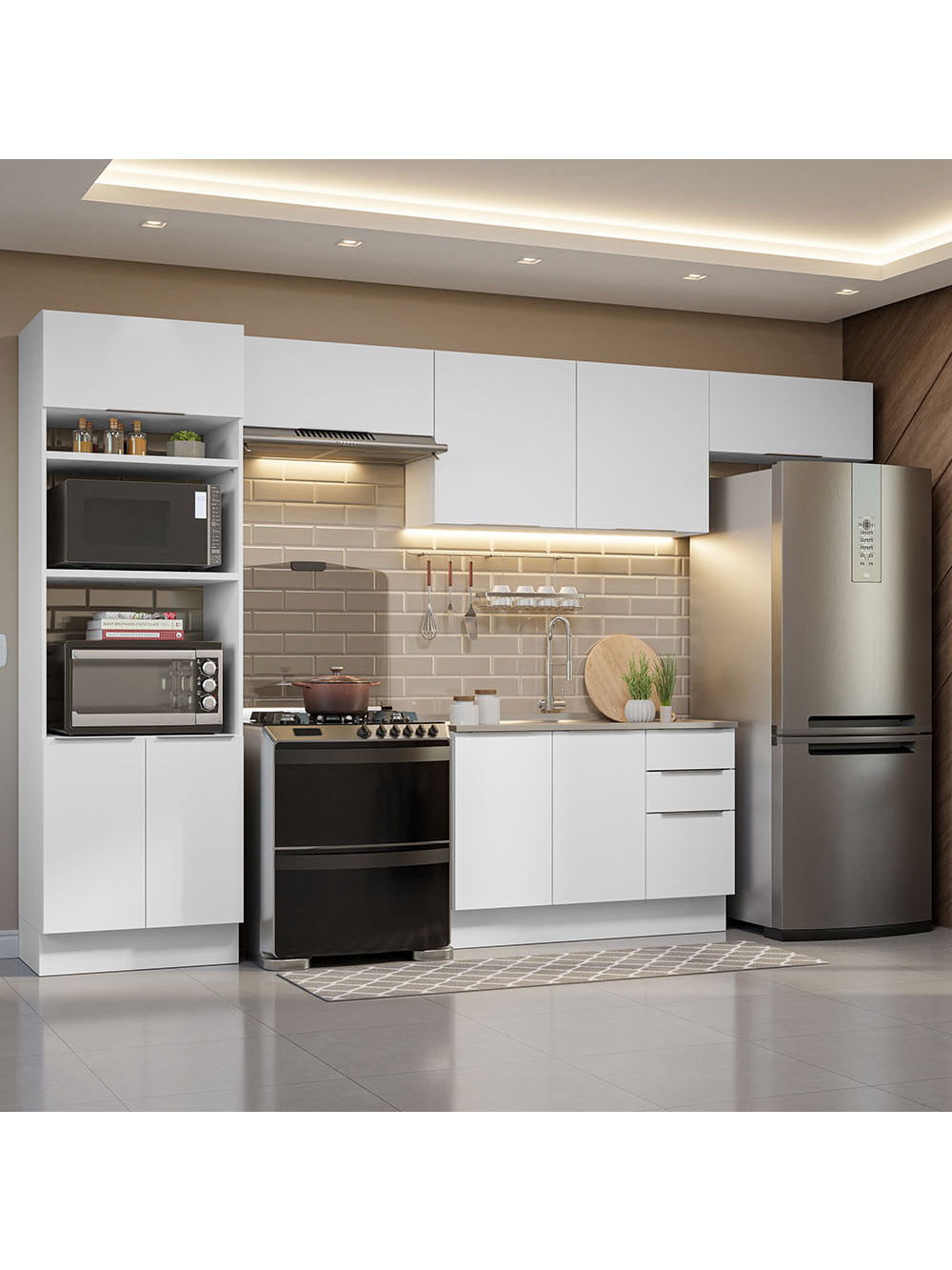 Armário de Cozinha Completa 350cm Branco Stella Madesa 01 - Branco