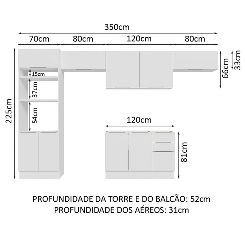 Armário de Cozinha Completa 350cm Branco Stella Madesa 01