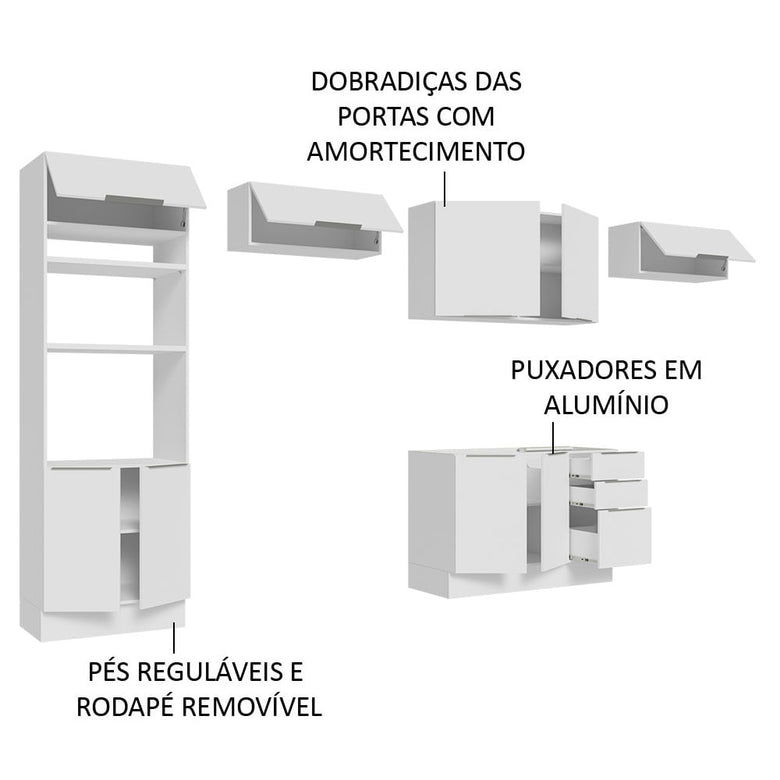 Armário de Cozinha Completa 350cm Branco Stella Madesa 01