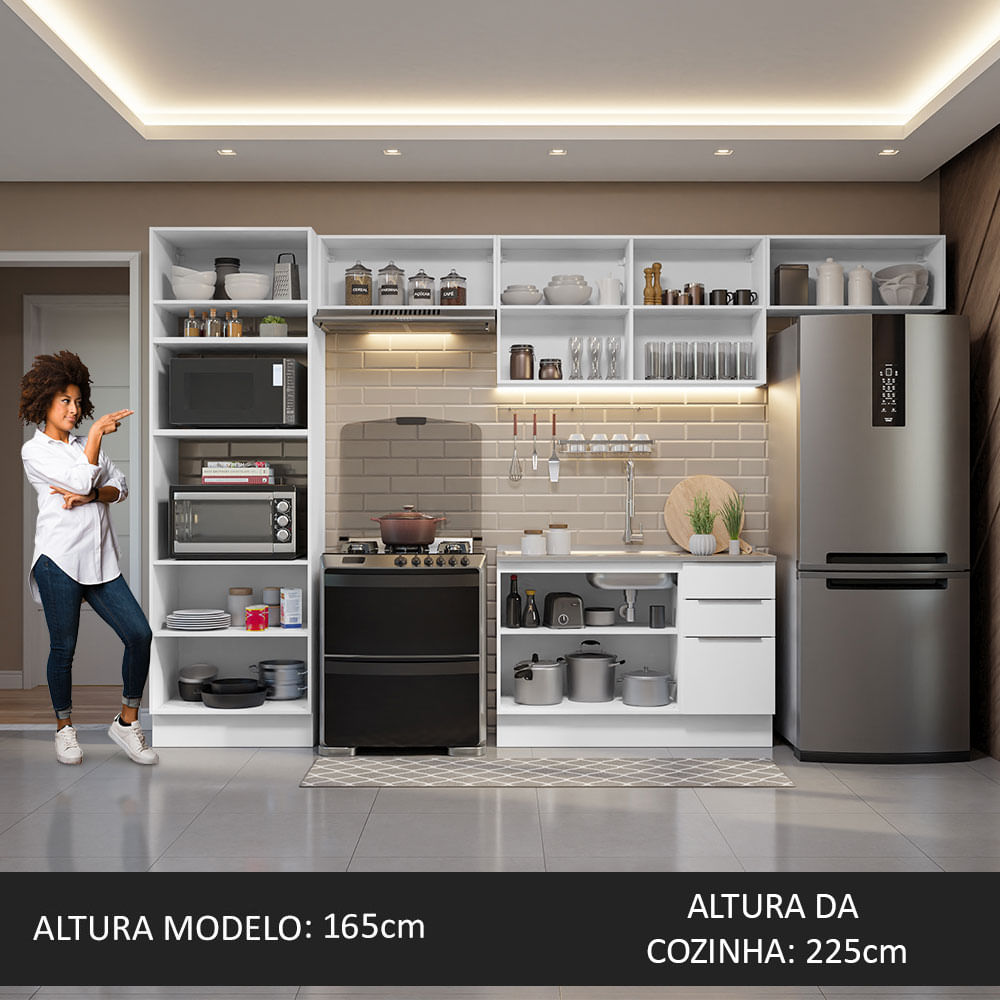 Armário de Cozinha Completa 350cm Branco Stella Madesa 01