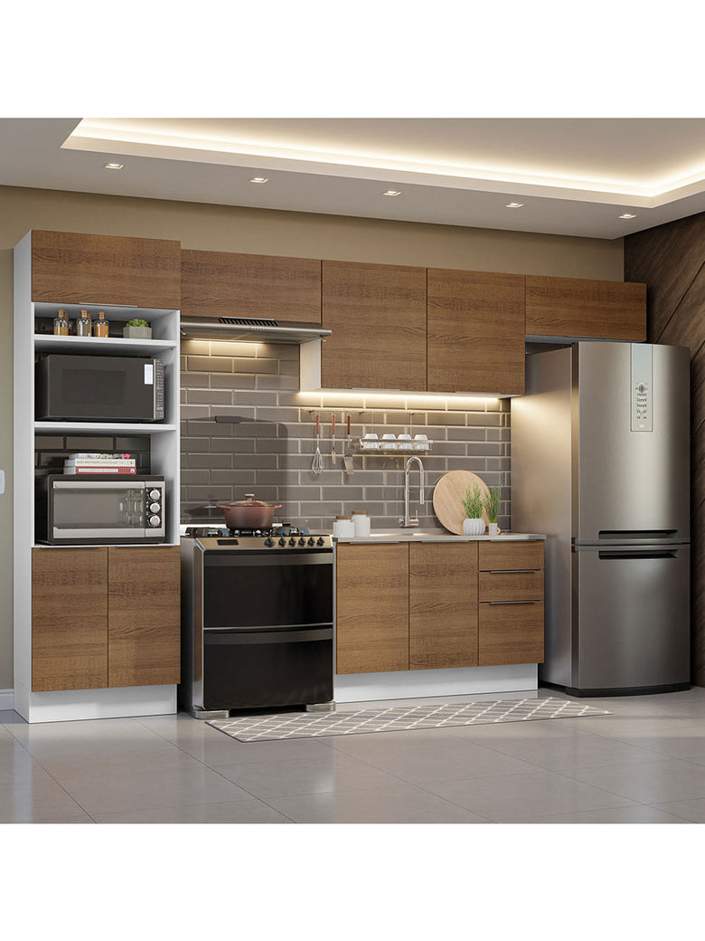 Armário de Cozinha Completa 350cm Branco/Rustic Stella Madesa 01