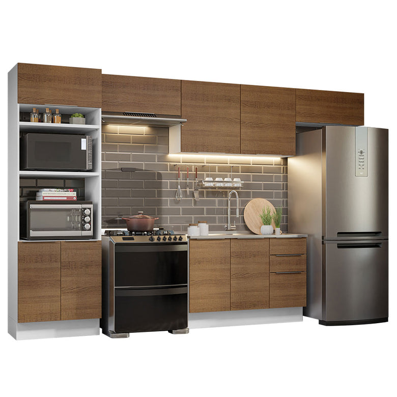 Armário de Cozinha Completa 350cm Branco/Rustic Stella Madesa 01