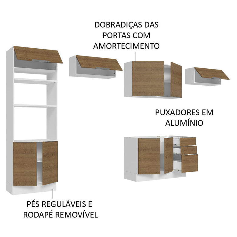Armário de Cozinha Completa 350cm Branco/Rustic Stella Madesa 01