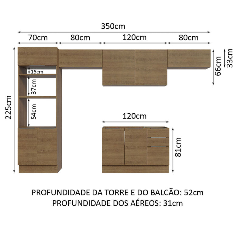 Armário de Cozinha Completa 350cm Rustic Stella Madesa 01