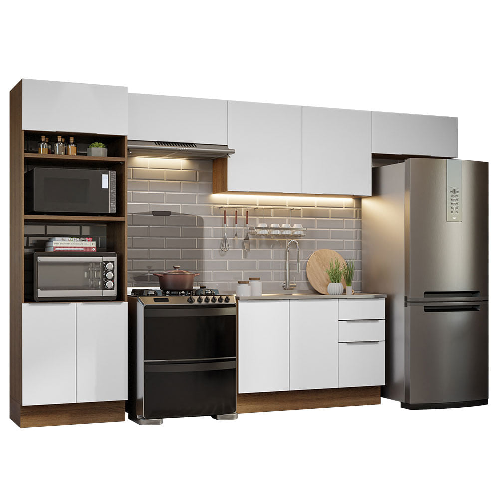 Armário de Cozinha Completa 350cm Rustic/Branco Stella Madesa 01 - Rustic/Branco