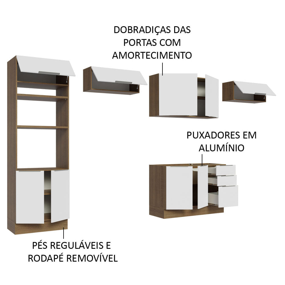 Armário de Cozinha Completa 350cm Rustic/Branco Stella Madesa 01