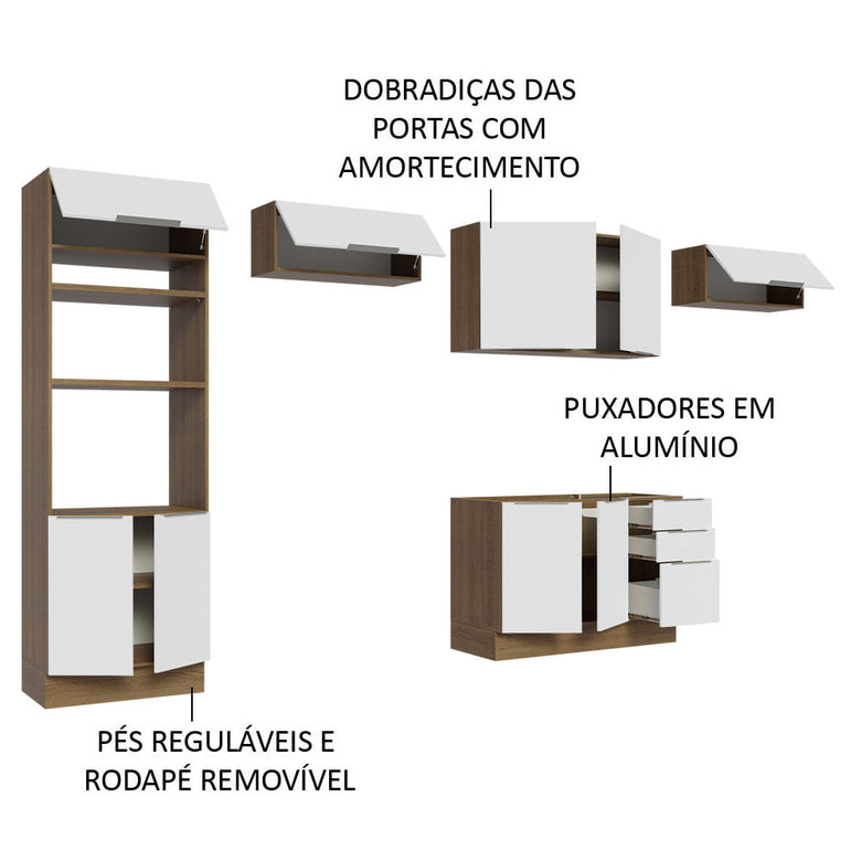 Armário de Cozinha Completa 350cm Rustic/Branco Stella Madesa 01