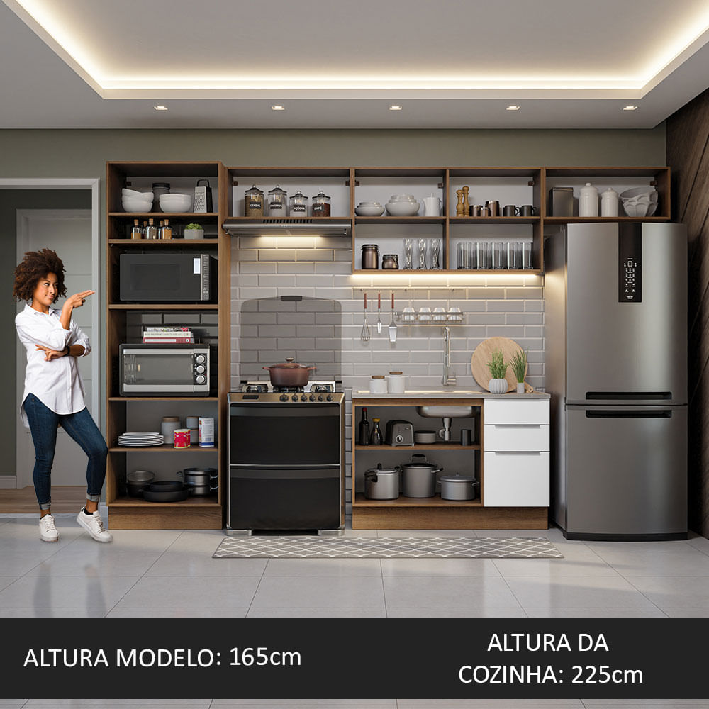 Armário de Cozinha Completa 350cm Rustic/Branco Stella Madesa 01
