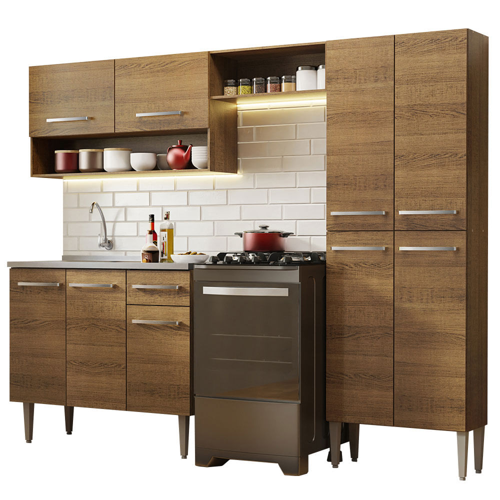 Armário de Cozinha Compacta 229cm com Pia Rustic Emilly Madesa 10 - Rustic