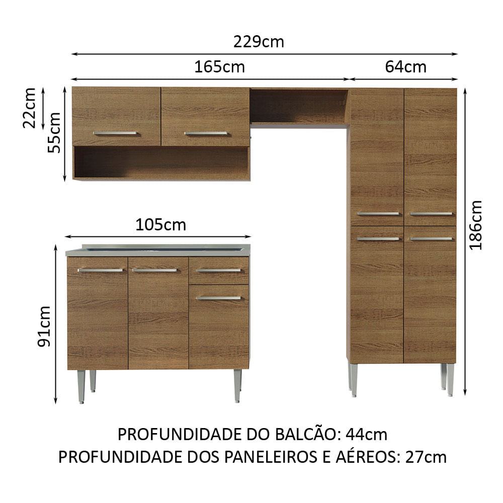 Armário de Cozinha Compacta 229cm com Pia Rustic Emilly Madesa 10