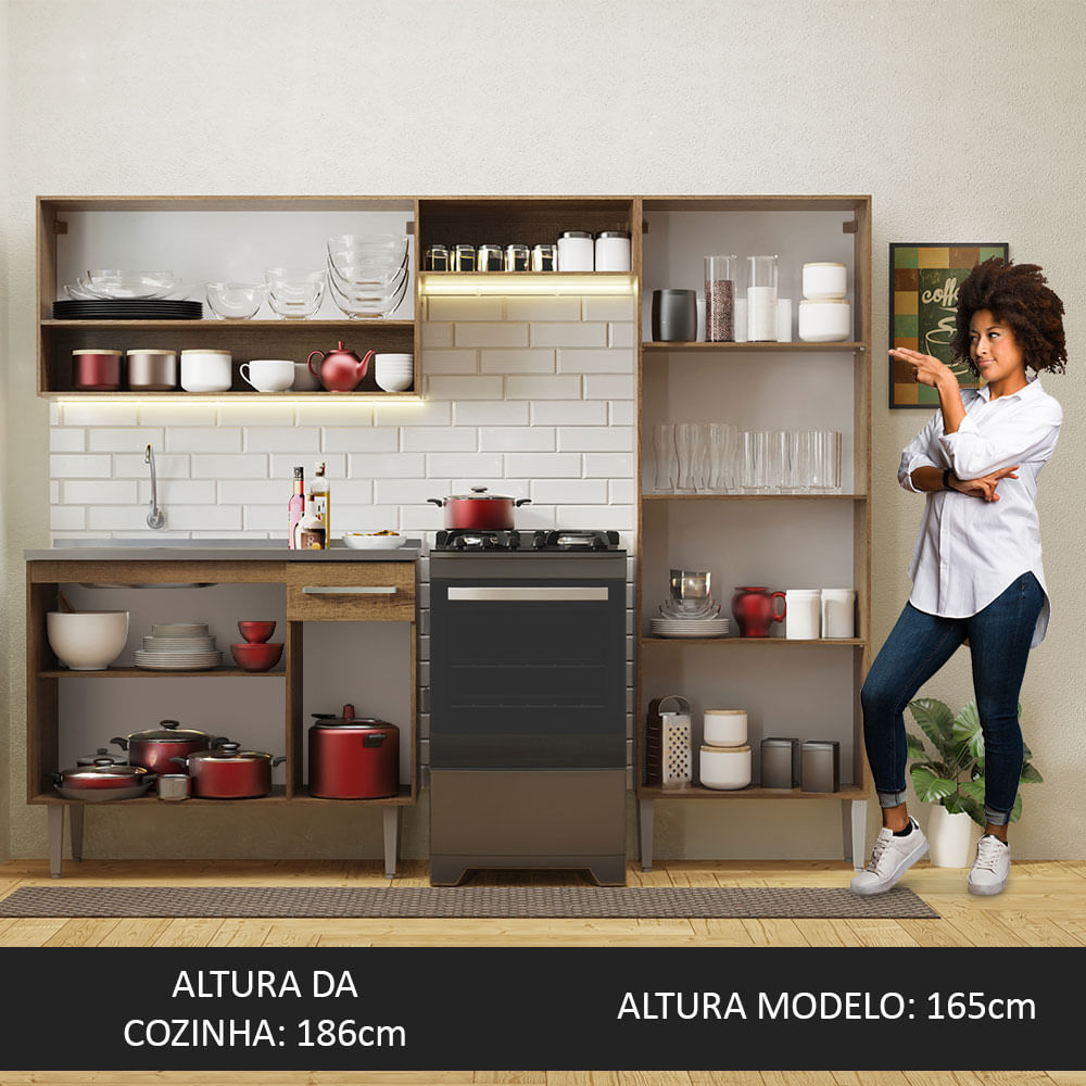 Armário de Cozinha Compacta 229cm com Pia Rustic Emilly Madesa 10