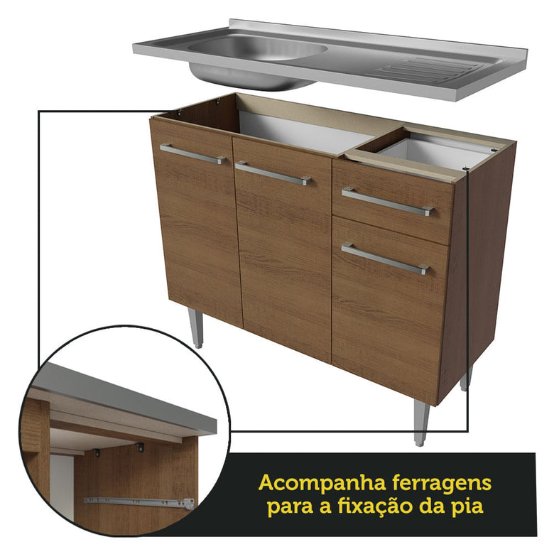Armário de Cozinha Compacta 229cm com Pia Rustic Emilly Madesa 10