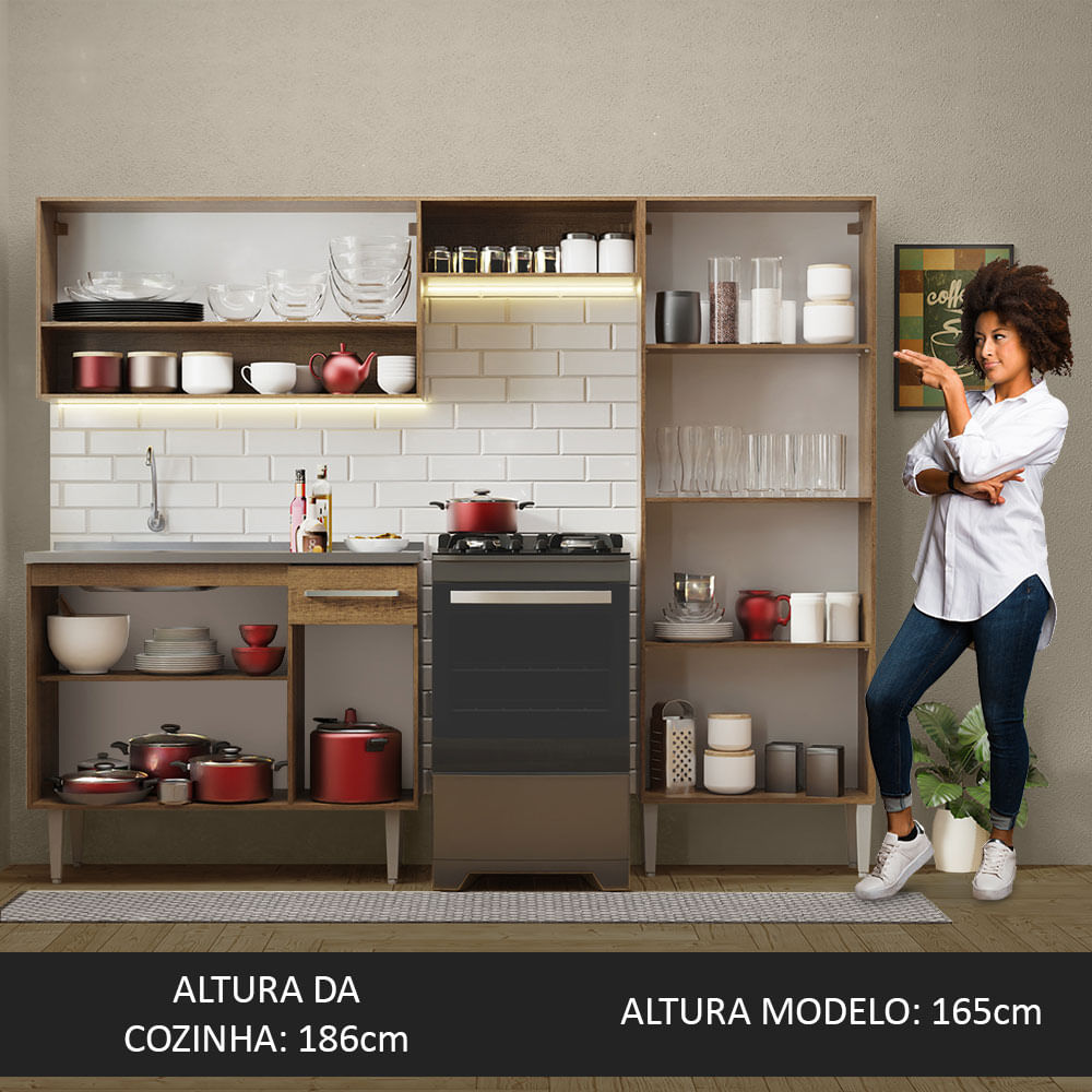 Armário de Cozinha Compacta 229cm com Pia Rustic/Branco Emilly Madesa 10
