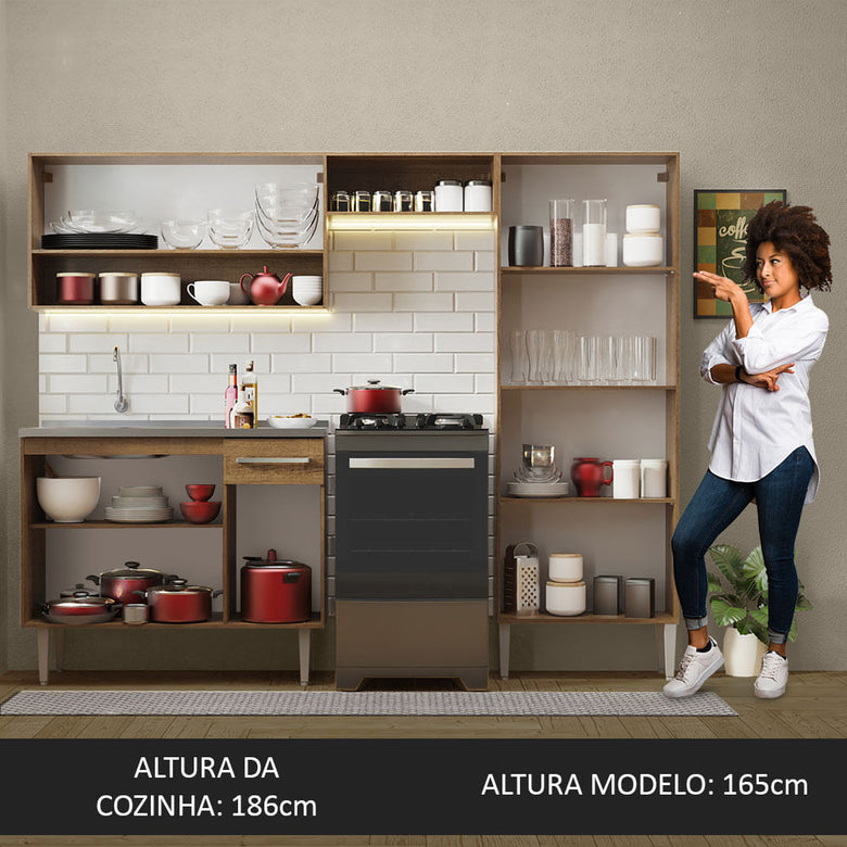 Armário de Cozinha Compacta 229cm com Pia Rustic/Branco Emilly Madesa 10