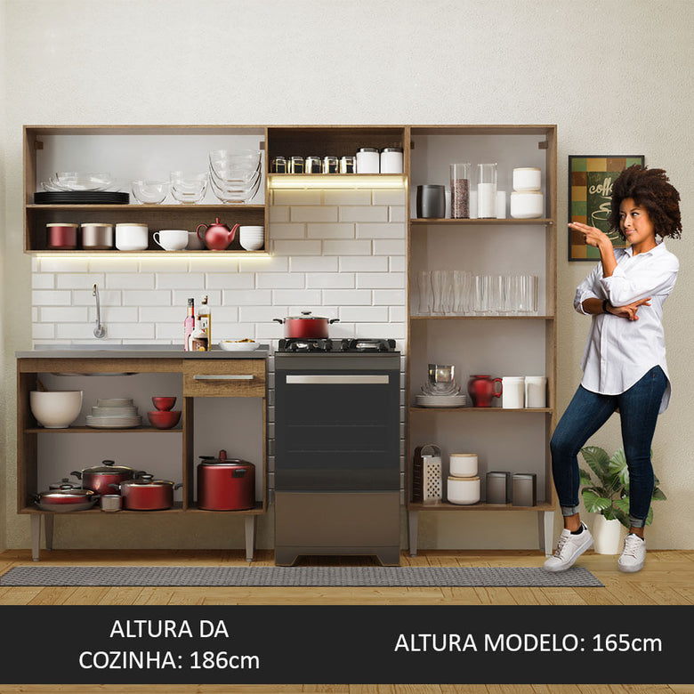 Armário de Cozinha Compacta 229cm com Pia Rustic/Preto Emilly Madesa 10