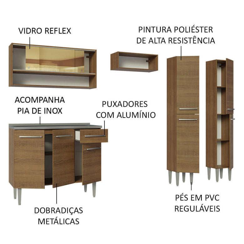 Armário de Cozinha Compacta 229cm com Pia Rustic Emilly Madesa 11